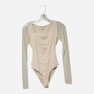 Advidlove White Long Sleeve Square Neck Bodysuit Womens Medium